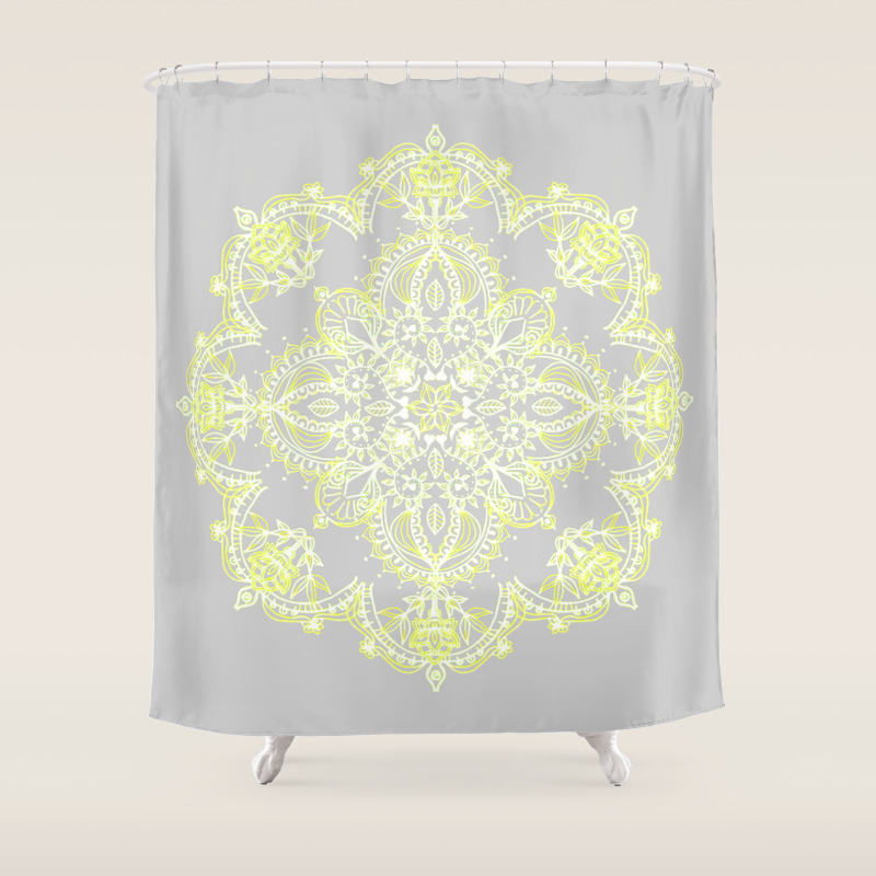 Pale Lemon Yellow Lace Mandala On Grey Shower Curtain By Micklyn Society6 Morning dew ~ french country pale yellow curtain panel. society6