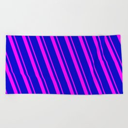 [ Thumbnail: Blue and Fuchsia Colored Striped Pattern Beach Towel ]