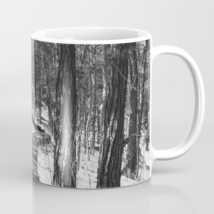 Forest Stairs Black and White Photography Coffee Mug
