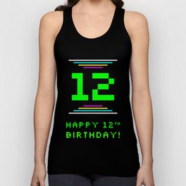 [ Thumbnail: 12th Birthday - Nerdy Geeky Pixelated 8-Bit Computing Graphics Inspired Look Tank Top ]