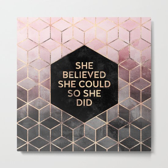 She Believed She Could - Grey Pink Metal Print