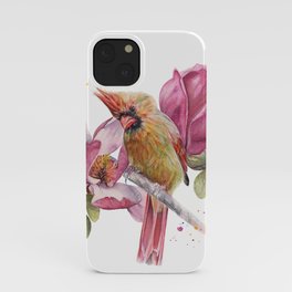 Cardinal et fleurs de Magnolia portrait à l'aquarelle de Marussa Art et Nature iPhone Case