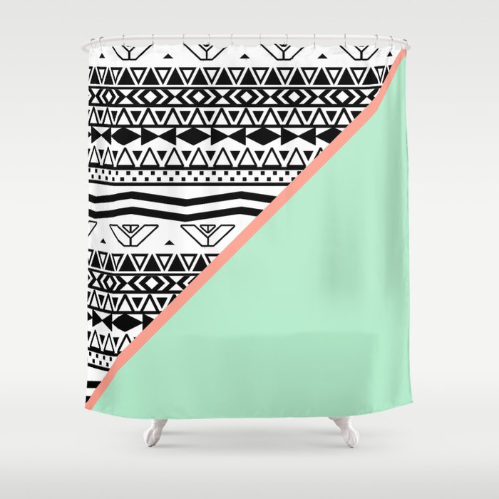 mint green and black shower curtain