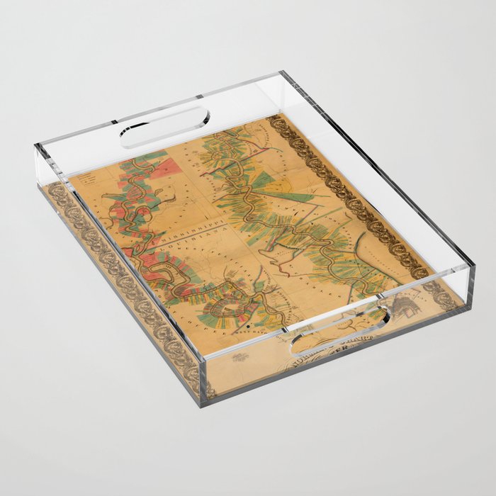 Map of Mississippi River 1858 Acrylic Tray