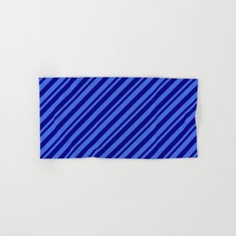 [ Thumbnail: Royal Blue & Blue Colored Lined/Striped Pattern Hand & Bath Towel ]