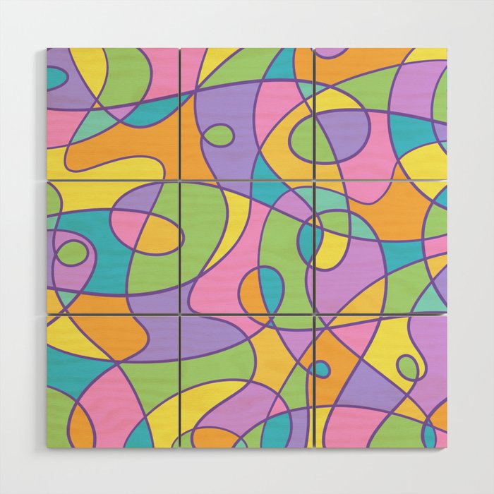 Colorful Abstract Doodly Design Wood Wall Art