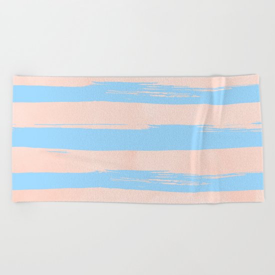 Trendy Stripes - Sweet Peach Coral on Blue Raspberry Beach Towel