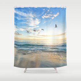 Ocean Beach Waves Sunset Photo Shower Curtain