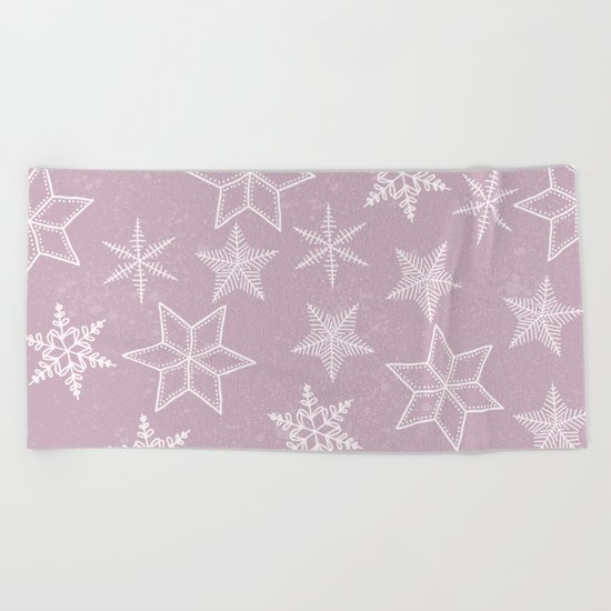 Snowflakes on pink background Beach Towel