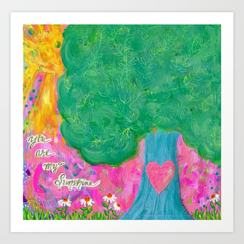 You Are My Sunshine Tree Painting Girls Room Decor Mixed Media