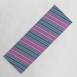 [ Thumbnail: Hot Pink and Teal Colored Pattern of Stripes Yoga Mat ]