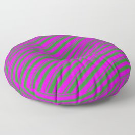 [ Thumbnail: Forest Green and Fuchsia Colored Lined/Striped Pattern Floor Pillow ]