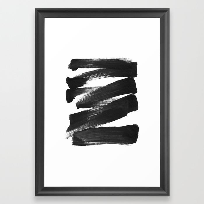 Black Brushstrokes Abstract Ink Painting Framed Art Print By