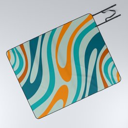 Wavy Loops Retro Abstract Pattern in Teal Aqua Orange Picnic Blanket