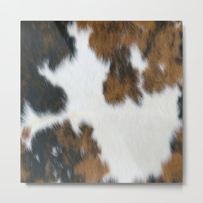 Hygge Rust Cowhide in Tan + White  Metal Print
