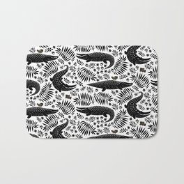 Black and white predator alligator and foliage background Bath Mat