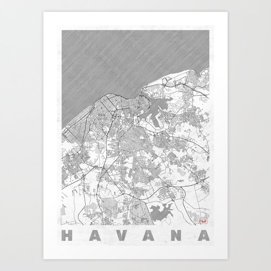 Havana Map Line Art Print