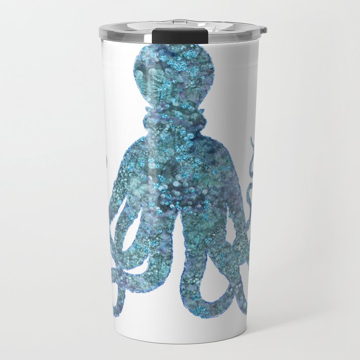 Blue Turquoise Shimmering Octopus Travel Mug