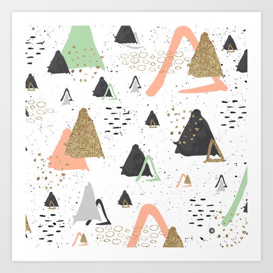 Triangles & textures watercolor Art Print