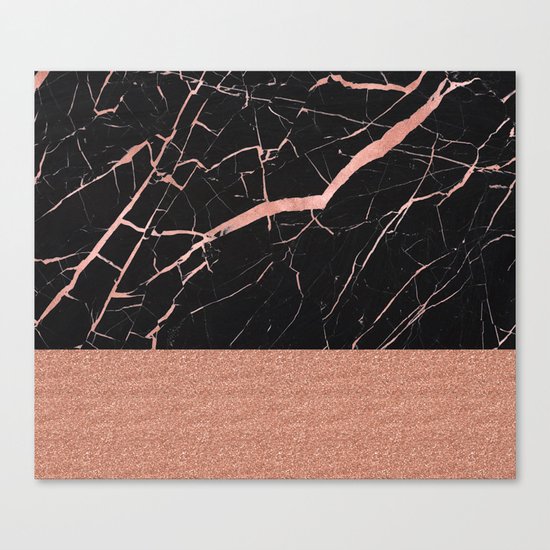 Dark stormy rose gold marble Canvas Print