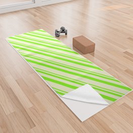 [ Thumbnail: Green and Light Yellow Colored Lined/Striped Pattern Yoga Towel ]