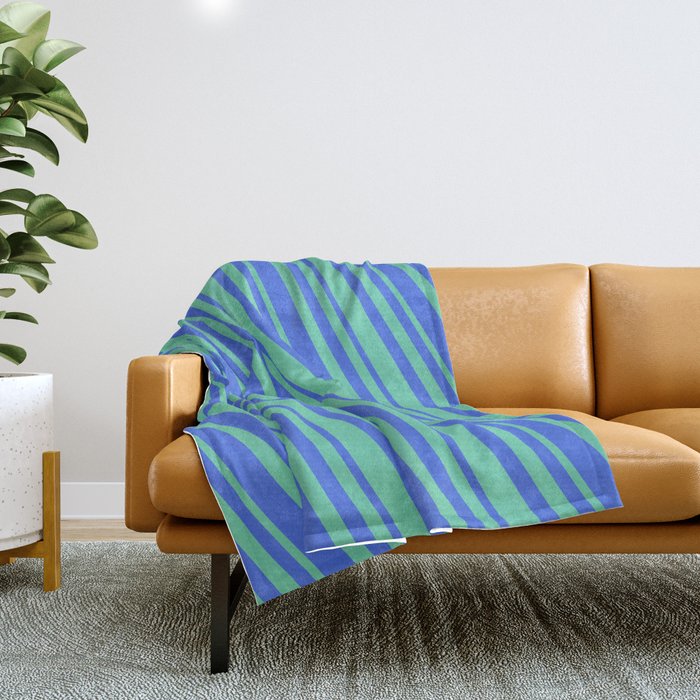 Royal Blue and Aquamarine Colored Stripes/Lines Pattern Throw Blanket