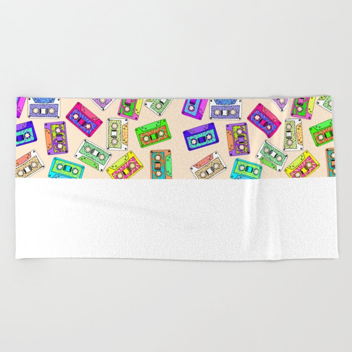 Retro 80's 90's Neon Patterned Cassette Tapes Beach Towel