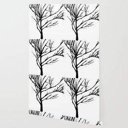 Silhouette tree, black and white silhouette tree, leafless tree, silhouette art, graphic art, tree hugger art, tree lover art Wallpaper