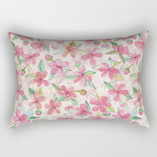 Pink Painted Blossom Pattern Rectangular Pillow