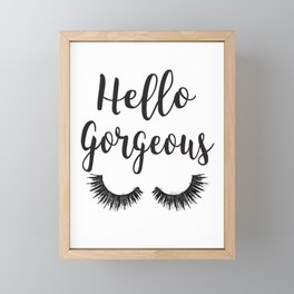Hello Gorgeous, Lashes, Lash, eyelash, eyelashes, Black & white, Black, Watercolor Framed Mini Art Print