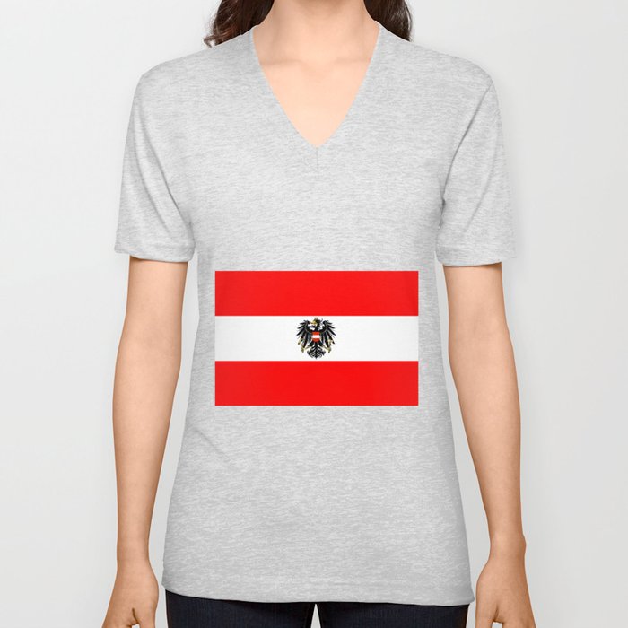 Austrian Flag and Coat of Arms V Neck T Shirt