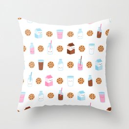 Milk and Cookies Pattern on White Throw Pillow