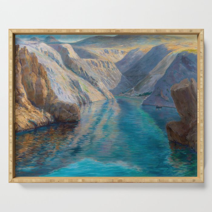 Žrnovnica lake and river, alpine mountain sapphire blue lake landscape painting Menci Clement Crnčić Serving Tray