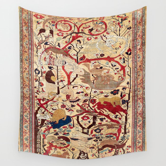 Heriz Azerbaijan Northwest Persian Silk Animal Rug Print Wall Tapestry