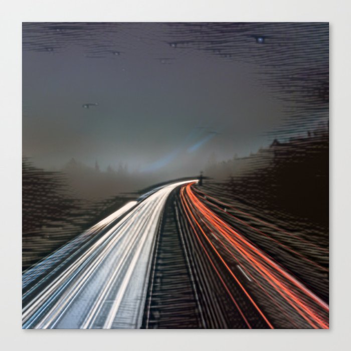 Highway in a cloudy dark  night - artistic illustration artwork Canvas Print