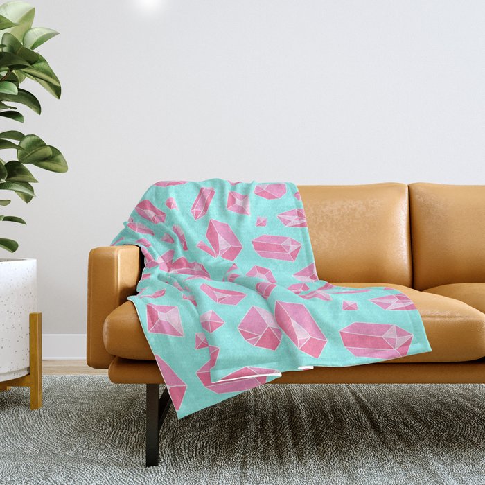 Rose Quartz Pattern on Blue Throw Blanket