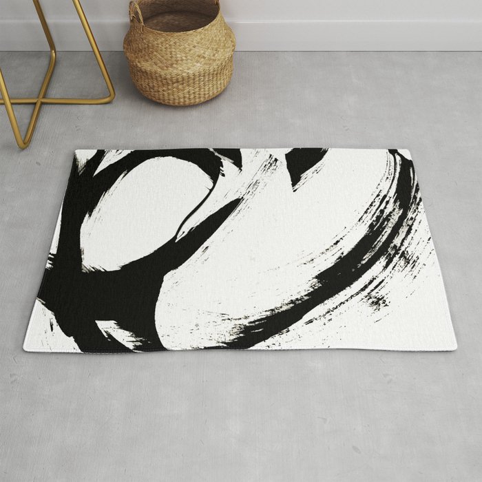 Brushstroke 6: a minimal, abstract, black and white piece Rug
