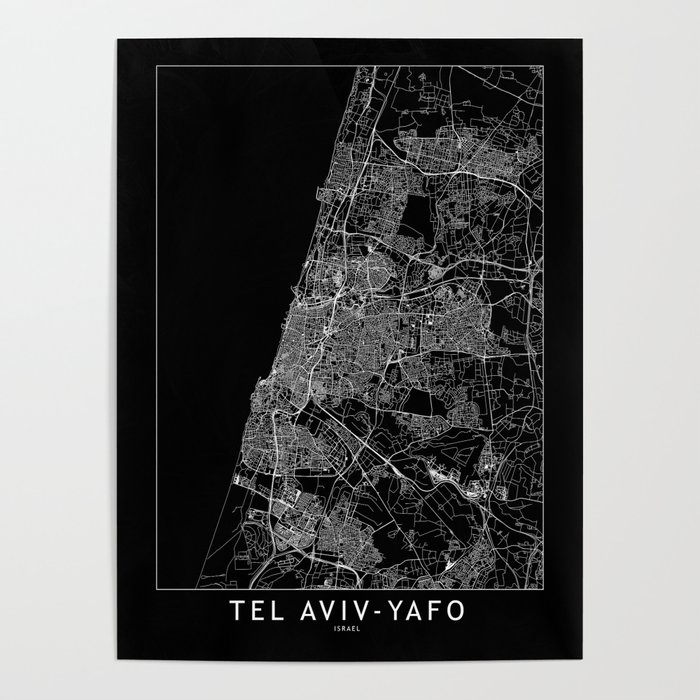 Tel Aviv-Yafo Black Map Poster