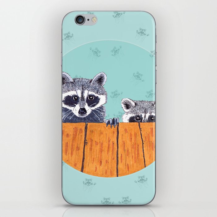 Peeking Raccoons #3 Blue Pallet iPhone Skin