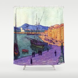 Port Scene of Saint-Tropez, France, Evening Effect by Francis Picabia Shower Curtain