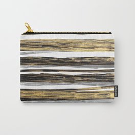 Geometric elegant black silver gold brushstrokes painting Carry-All Pouch
