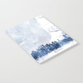 Miami Skyline & Map Watercolor Navy Blue, Print by Zouzounio Art Notebook
