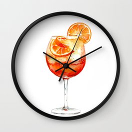 Cocktails. Aperol Spritz. Watercolor Painting. Wall Clock