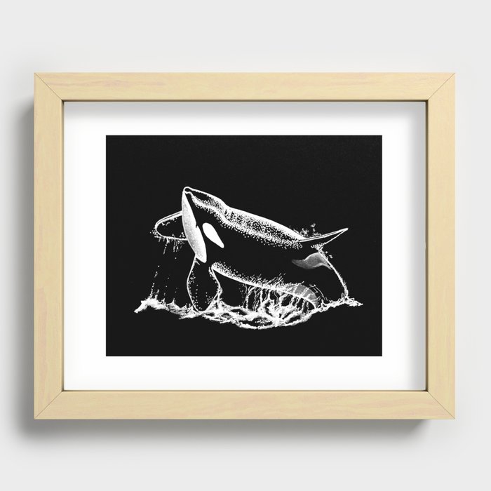 Killer Whale Breach Ink Art Recessed Framed Print