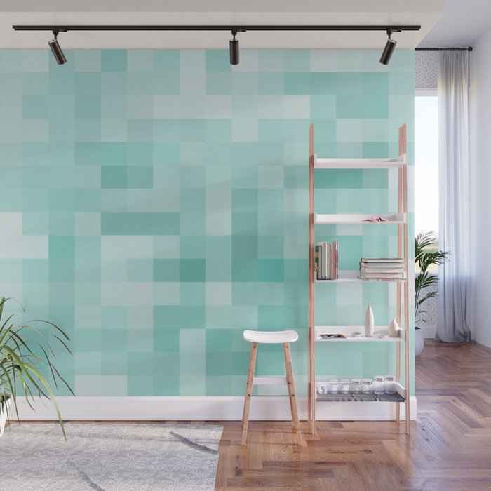 geometric square pixel pattern abstract in green Wall Mural