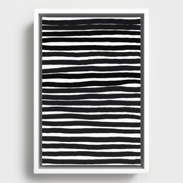 Horizontal black striped pattern - black brush strokes Framed Canvas