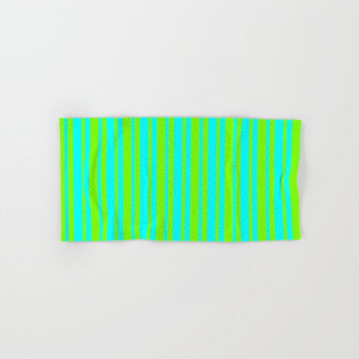 Cyan and Green Colored Lined Pattern Hand & Bath Towel