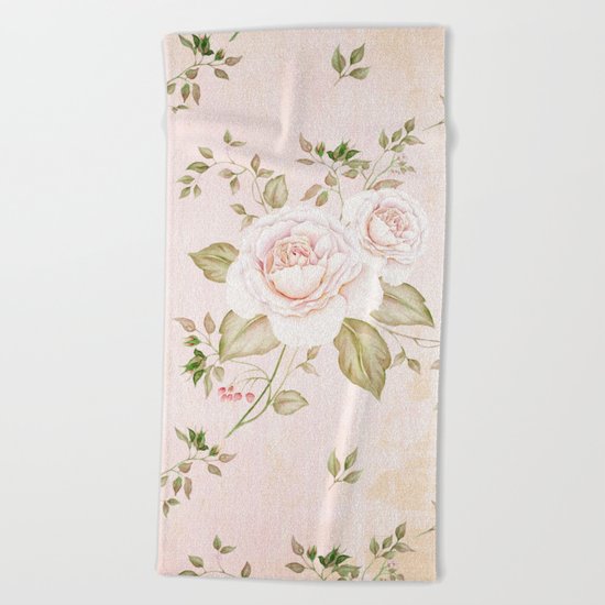Vintage & Shabby - floral roses flowers - Rose and Flower Beach Towel