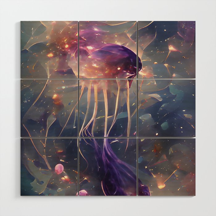 Colourful Abstract AI Art Jellyfish Wood Wall Art