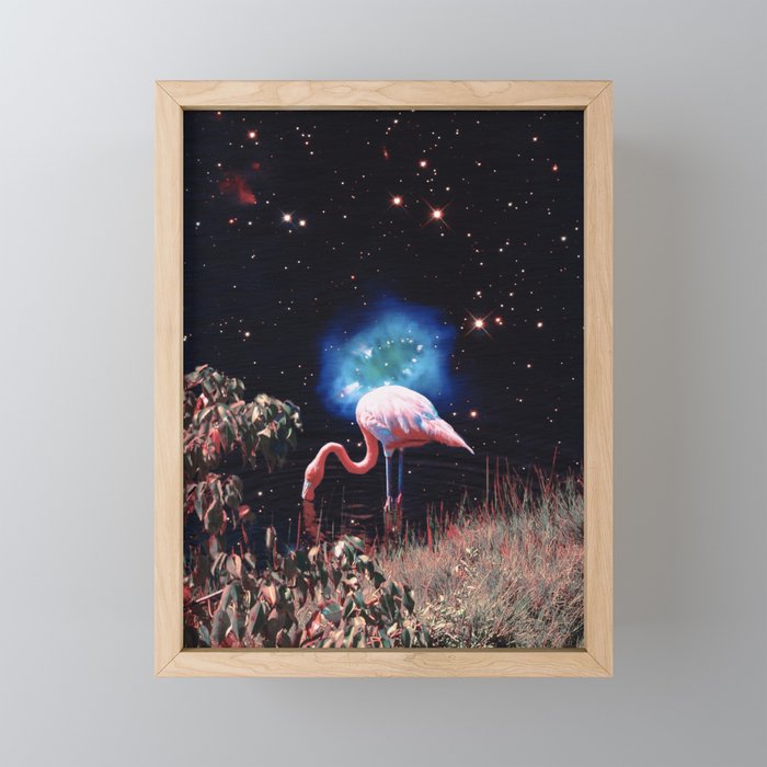 Curious Flamingo - Space Aesthetic, Retro Futurism, Sci-Fi Framed Mini Art Print